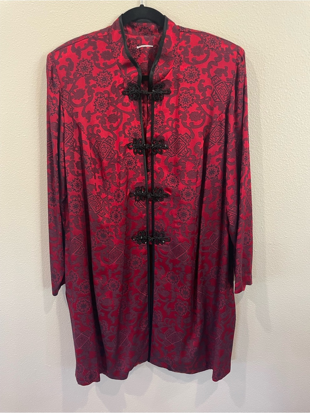 R & M Richards Red Brocade Mandarin Collar Jacket